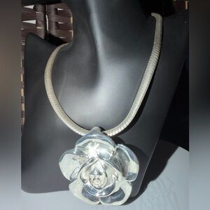 Orpaz (PZ) Sterling Rose Pendant & Milor Omega Chain 7mm